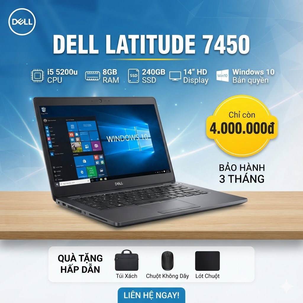 DELL LATITUDE E7450 I5 5200U 8GB 256GB 14”HD